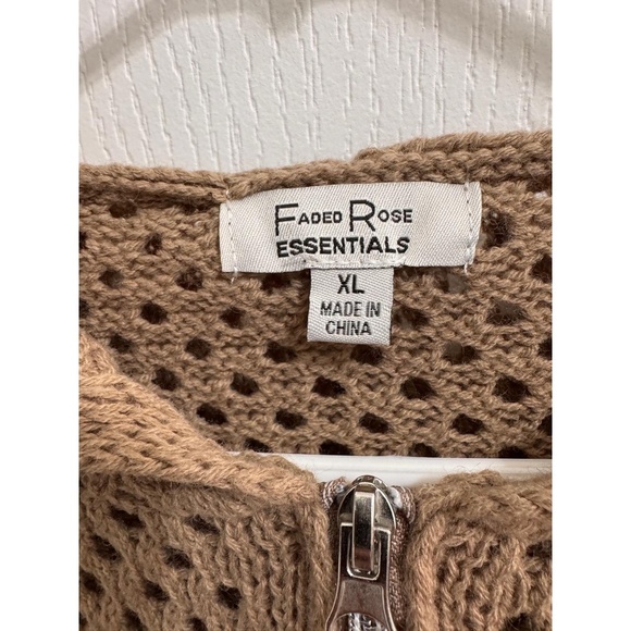 Faded Rose Light Brown Zipper Closure Open Knit Long Sleeve Hoodie Sweater XL - Picture 3 of 8